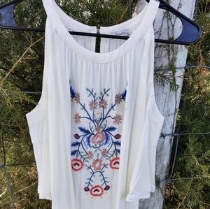 White embroidered flower top